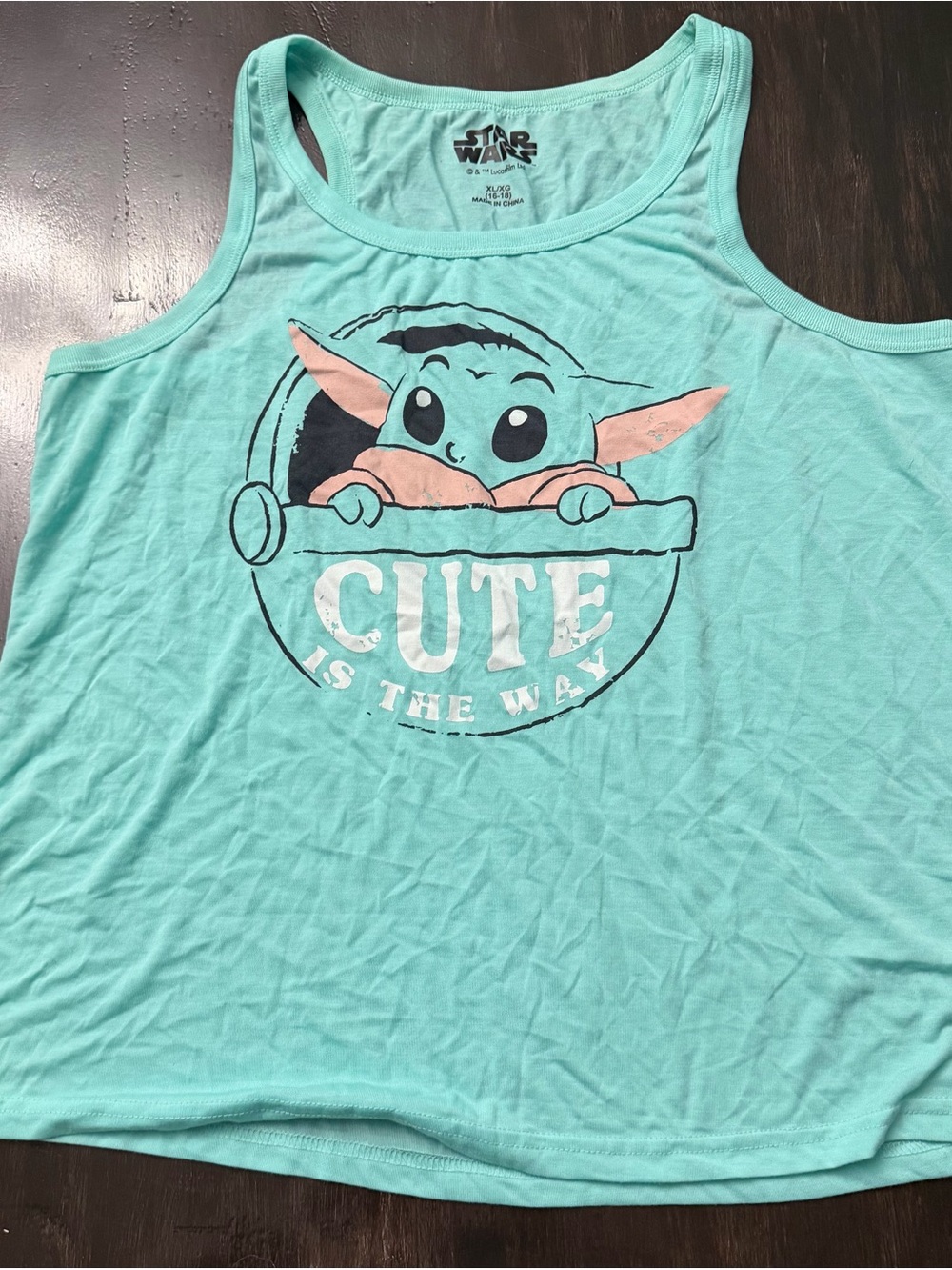Star Wars Baby Yoda Teal Tank Top and short set. with Pink Accent Graphic
